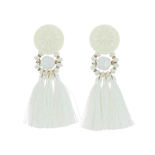 Preisvergleich Produktbild FASHIONGEN - Damen Lange Quaste Fransen Ohrringe, MELINA - Weiß