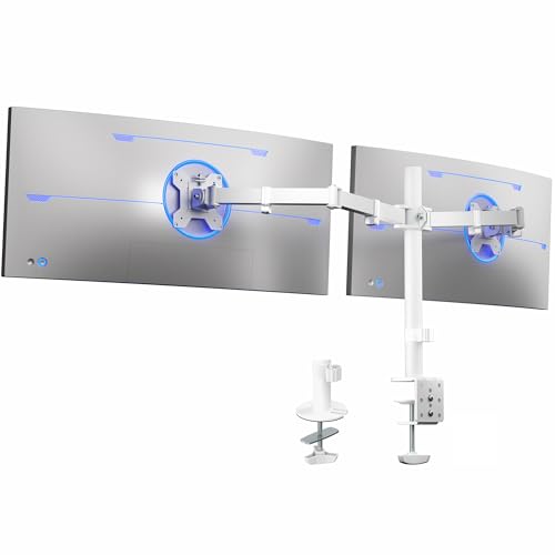 Image of VIVO Dual Ultrawide Monitor Desk Mount, Heavy Duty Fully Adjustable Steel Stand, Holds 2 Computer Screens up to 38 inches and Max 22lbs Each, White, STAND-V038W