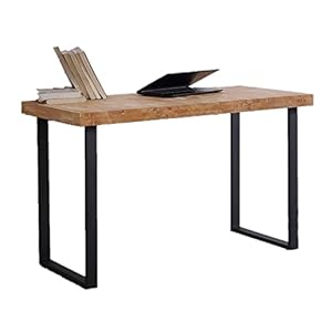 Skraut Home | Bureau | Table d’étude | Modèle Naturel | 120 x 60 x 73 cm | Bois Couleur Chêne | Pieds en Métal Noir | Bureau de Style Nordique