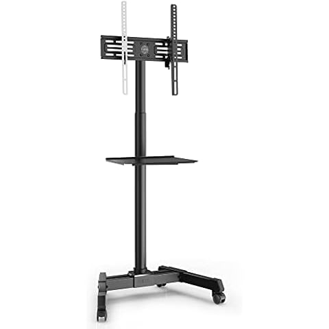 FITUEYES Universal TV Stand on Wheels for 32-65 Inch, Rolling TV Stand Cart with Shelf,Tiltable Height Adjustable Portable Mobile TV Stand Trolley Cover