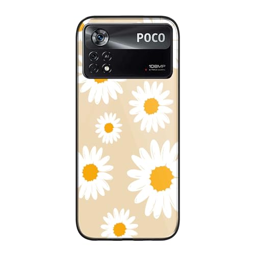 Image of NDCOM for Poco X4 Pro 5G Back Cover Yellow Daisy Cute Flower Printed Glass Case