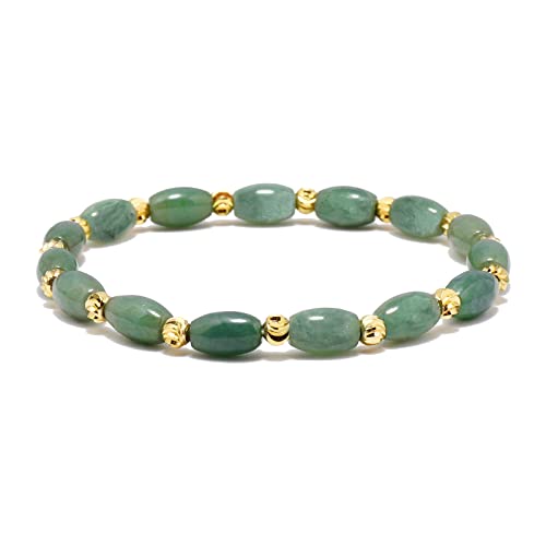 jade bracelet for women ，beaded bracelets ，6 * 9mm natural jade beads,brass plated 18k gold spacer beads,DIY Stretch Bracelet with 6.5-8 inch hand circumference,gifts for girlfriend. (Emerald green)