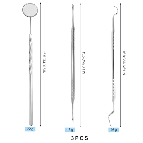 Zahnpflege Set 3 Pcs, Zahnarzt Instrumente, Zahnsteinentferner Zahnreinigung, Zahnarztbesteck Edelstahl, Zahnreinigungsset Professionell Zahnsonde Zahnhygiene Tools Mundspiegel Zahnstein Schaber – Bild 3