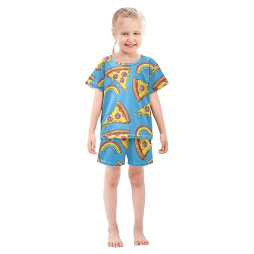 ALAZA Pizza Rainbow Blue Pajamas Short Sleeve 2 Piece Sleepwear Top and Bottom Pajama Set Unisex3