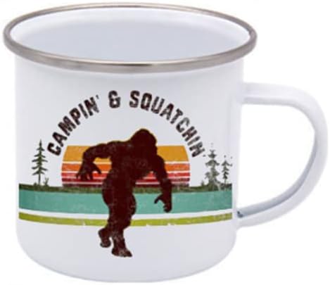 Sasquatch Bigfoot Enamel Campfire Mug, Outdoor Camping Coffee Cup, Mountain Nature Hiking Camp Lover Gifts Funny Saying Quote Coffee Mug, cup mom