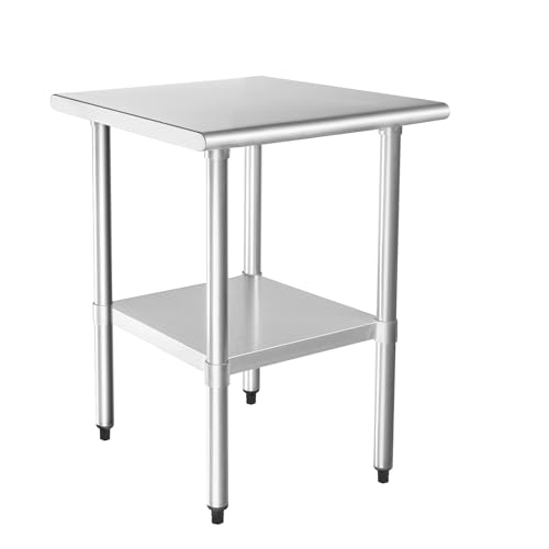 Image of HARDURA Stainless Steel Table 24X24 Inches with Undershelf and Galvanized Legs NSF Heavy Duty Commercial Prep Work Table for Restaurant Kitchen Home and Hotel