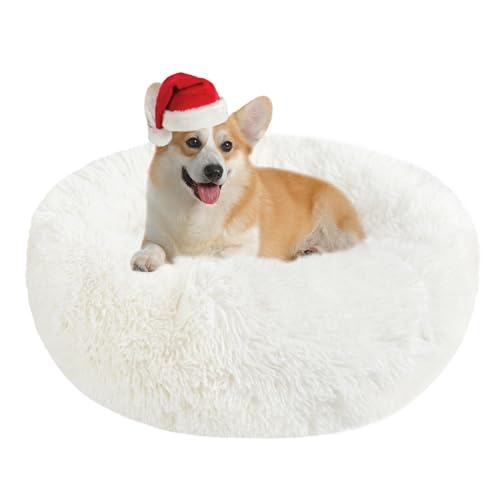 Cuccia Gatto Cane Antistress Morbida - Cuscino Pelosa per Cani Gatti Interno Nuvola Soffice Peluche Rotondo da Ciambella, Letto Pelosa per Animale Domestico Piccola Media (L-60cm/23.6in, Bianca)