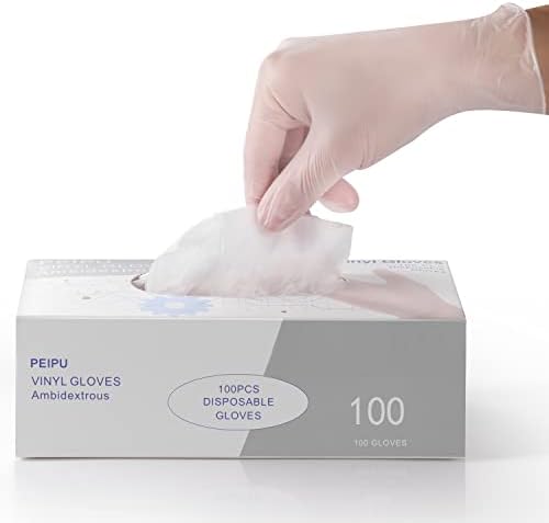 PEIPU Vinyl Disposable Gloves (Medium, 100-Pack),Powder Free, Cleaning Service Gloves, Latex Free