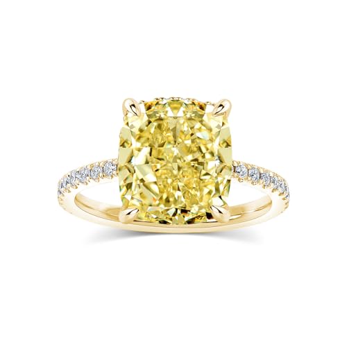 RODIFFY 4CT Cushion Cut Engagement Ring for Women (Yellow Stone) Golden 6
