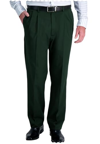 men's wrinkle free dress pant green color regular fit Slim Fit Textured Dark Green Men Trousers - Wessi – Wessi main image 1