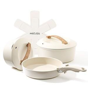 PRICUSIS Ceramic Pots and Pans Set with Detachable Handle, Non-toxic Nonstick 8pcs Cookware Set with Die-cast Lids, Dishwasher & Oven Safe, PTFE PFOA PFAS Free, Perfect for College Dorm, Cream White