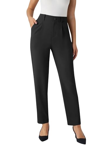 JEKAOYI Womens High Waisted Stretchy Dress Work Pants Straight Leg Pull On Business Casual Office Slacks with Pockets Black