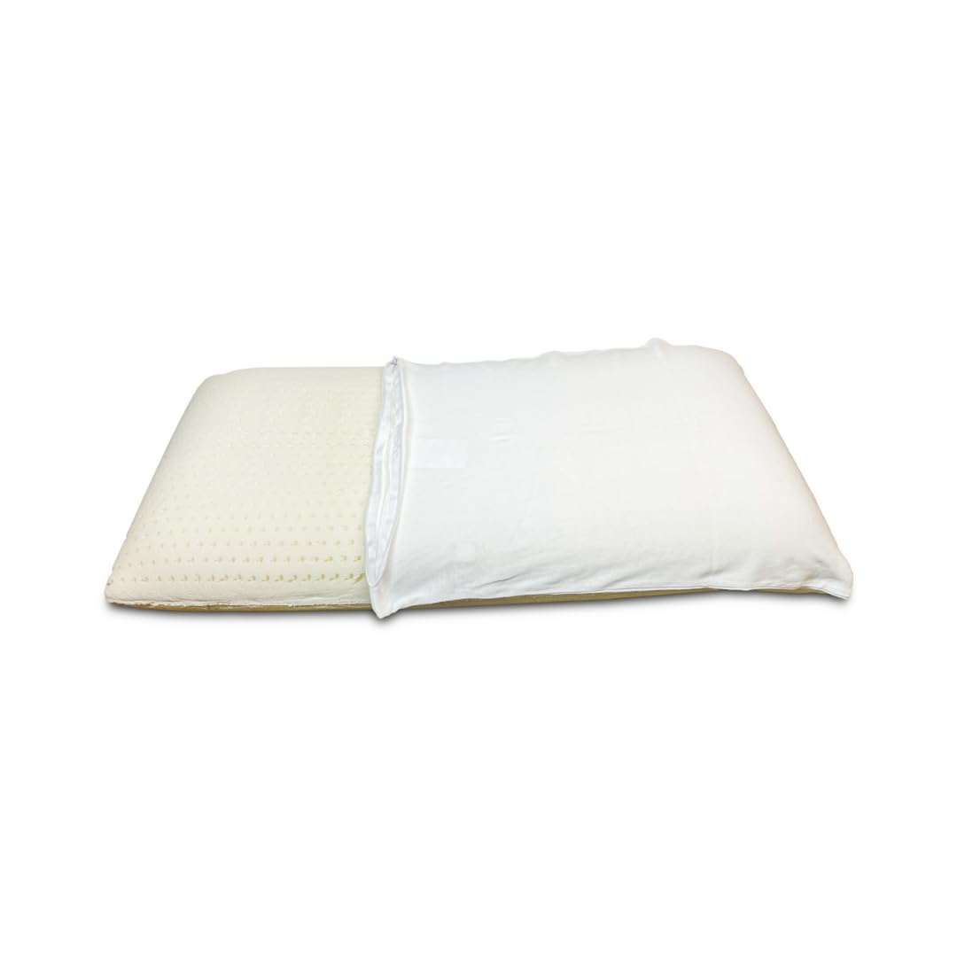 OrganicTextiles DS - Almohada de látex con funda de algodón orgánico (tamaño estándar, mediano), certificado GOTS, almohada de cama para dormir, ayuda para aliviar el dolor de cuello, soporte para la