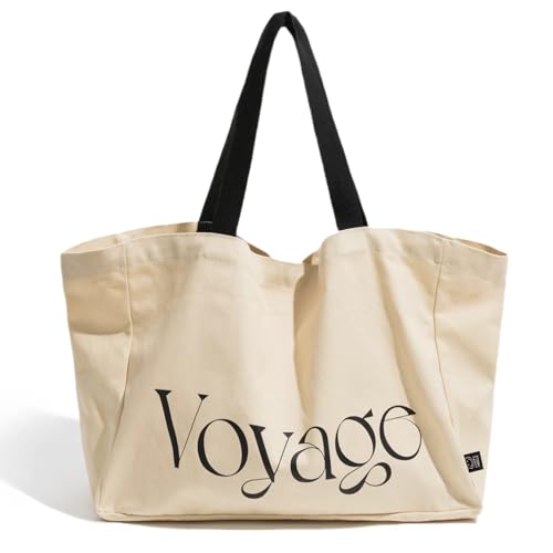 LARENNT Große Baumwolltasche mit Reißverschlussfach - Mehrweg Einkaufstasche, Canvas Shopper Tasche, Geräumige Stofftasche für...