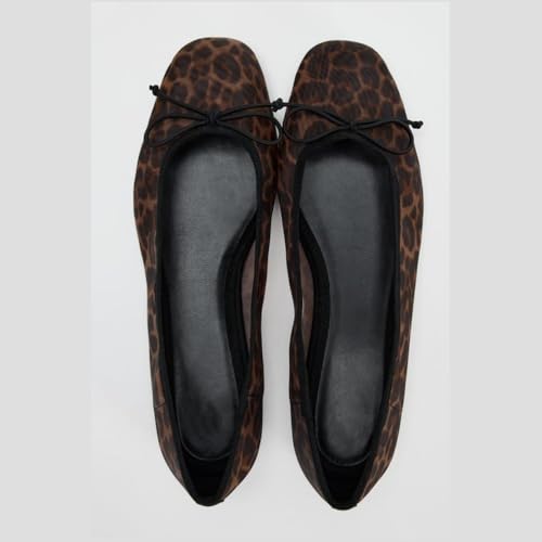 keleimusi Leopard Mesh Ballet Flat for Women Slip On Round Toe Mary Jane Ballet Flats with Bow Comfortable Casual Ballerina Shoes.3