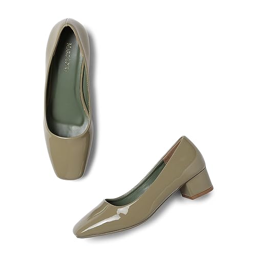 Image of Marc Loire Women Square Toe Solid Block Heel Pumps for Office, Party and Formal Wear