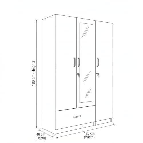 Image of VIKI Wardrobe |Wooden Almirah for 3 Door Wardrobe with 1 Drawer & Hanging Space with Mirror (Walnut |White - 40D x 120W x 180.8H) | 1 Year Warranty | Free Assembly