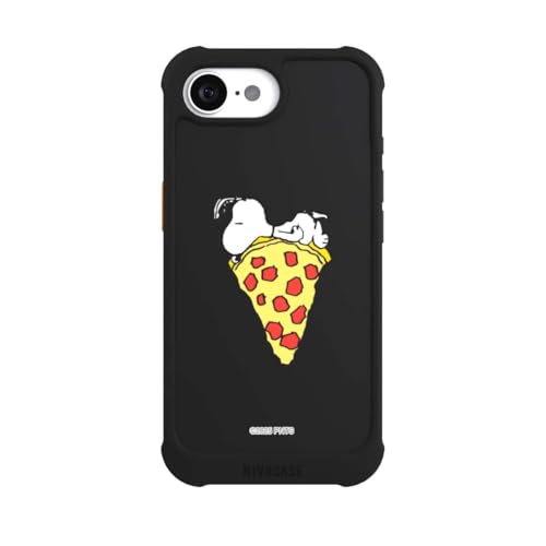 Coque iPhone 16e NIVOmax Noire Peanuts Pizza Snoopy Antichoc compatible MagSafe