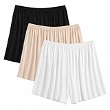 Runup 3 Pack High-Waist Modal Cotton Underwear Women Anti Chafing Shorts Women-Comfortable Dual-Purpose Sleep, Protective Fit-Underwear in White, Black and Skin (L)