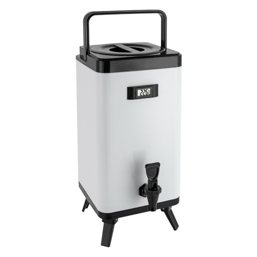 DYNAMI 12L/ 3.17gal Insulated Beverage Dispenser,Cold and Hot Drink Dispenser with Thermometer&Faucet with Strainer,304 Stainless Steel Drink Server with Handles,for Hot Tea&Coffee,Cold Milk,Juice