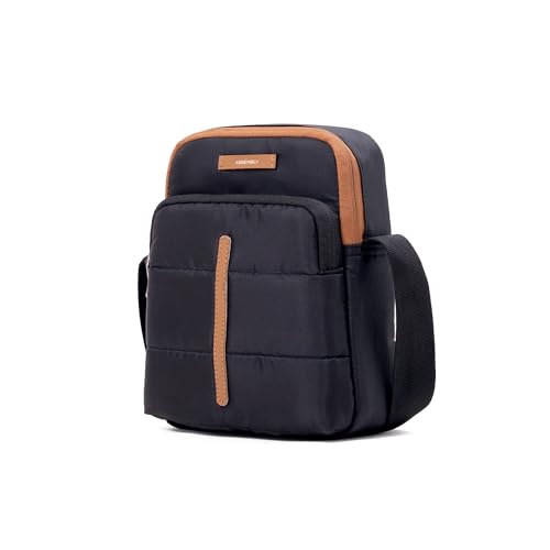 THE ASSEMBLY Odyssey Crossbody Bag for Men & Women | Stylish Lightweight Travel Sling | Padded Body, Adjustable Strap, Smooth Lining, Secure Zip Closure | Ideal for Travel & Daily Carry - Black