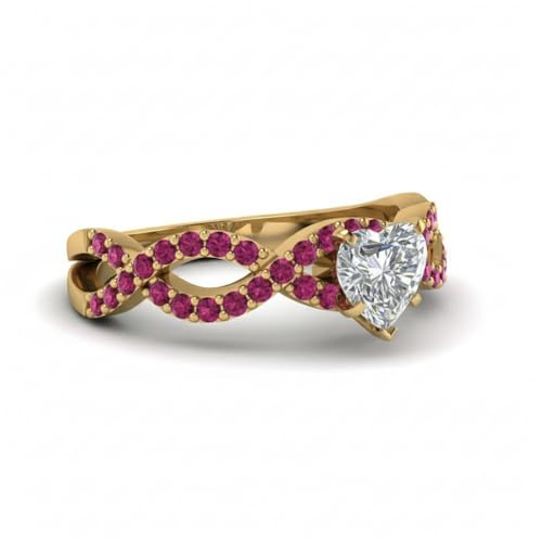 Anillo de compromiso de oro amarillo para jurar amor infinito con un corazón 2