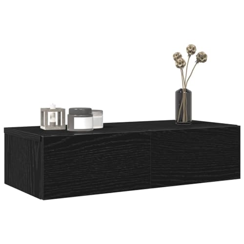 Gecheer Estantería de pared con cajón de pared, estante flotante, armario de pared, estante de pared con cajón, color negro, 60 x 26,5 x 15 cm, material de madera