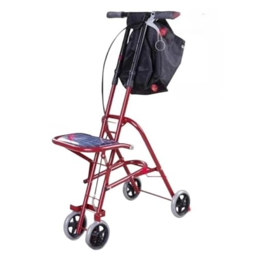 Emidor 高齢者用ショッピングカート、移動補助具、旅行補助具、座席付き、折りたたみ式、操作簡単、軽量、同伴者のいない障害者や高齢者向けの4輪ポータブル食料品カート(赤) (A)