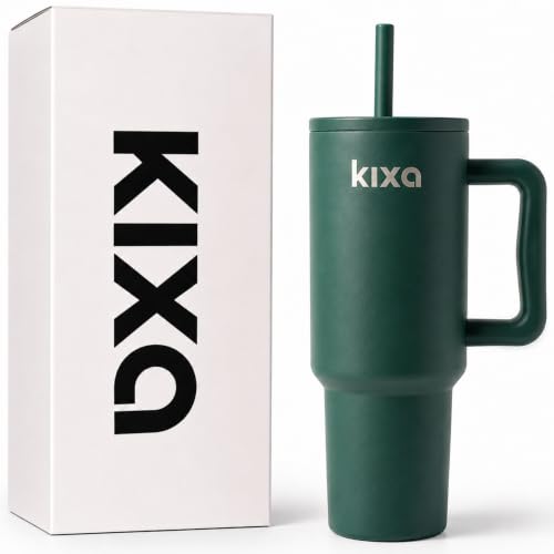 Image of 1200 ML Insulated Tumbler with Lid and Straw, Stainless Steel Tumbler Cup with Handle, Leakproof Mug Cupholder for Office, Gym, Travel 1.2 Litre (Forest Green)
