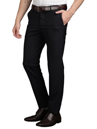Image of Turtle Men 4 Way Stretch Slim Fit Dobby Structure Flat Front Casual Chinos - Flexible Smart Casual Trousers for Men