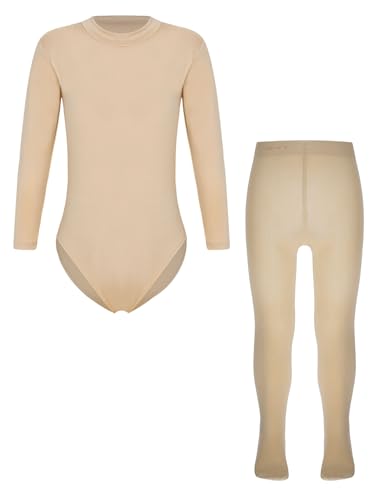 Girls 2piece Ballet Dance Winter Thermal Underwear Set Long Sleeve Gymnastics Dance Unitards With Pantyhose Set Mock Neck 7-8 Years