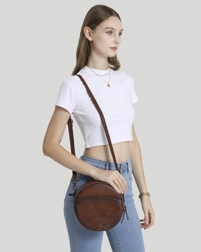 Image of COOLCY Leather Crossbody Bags,Circle Purse Shoulder Bag, Fashion Round Handbag for Travel,Valentine's Gift for Women