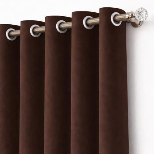 Image of Roseate 100% True Black Out Curtains (8 Feet /Set of 2) Solid Room Darkening Curtain & Thermal Insulated for Bedroom, Living Room (Dark Brown / 116x242 cm)
