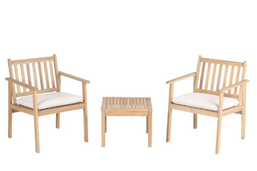 BAÏTA - Salón de jardín Rio de 2 plazas de Madera de Acacia blanqueada FSC con Cojines crudos, Conjunto de Banquete, sillones y Mesa de café Muebles de Exterior