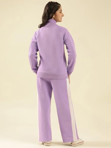 Image of Li'l Tomatoes Girls Solid Fleece Winter Track Suit | Zip-Up High Neck Jacket & Wide-Leg Track Pants | Casual Co-Ord Set | 9-16 Years