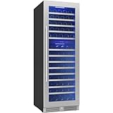 Zephyr Presrv 24 Inch Wine Fridge Full Size Dual Zone - Wine Cooler Cellars Large Cabinet Wine Refrigerator Home Bar Chiller Freestanding with French Glass Door - 138 Bottles 750 ml