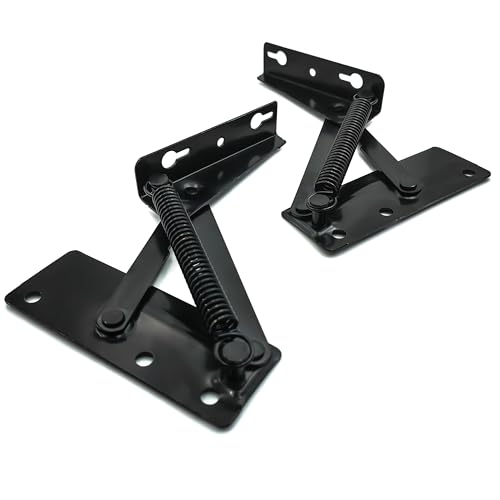 1 Pair 80-Degree Foldable Spring Lifting Hinges, Heavy-Duty Lifting Brackets, Spring Support Bracket, Widely Used in Folding Sofa Bed Cabinet Bench Seat, Furniture Storage Support Hinges