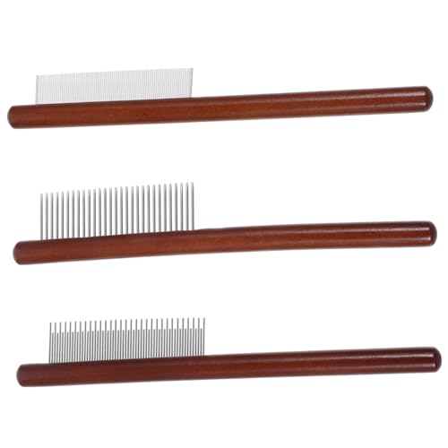 Abaodam 3Pcs Dog Comb with Wooden Handle Pet Grooming Tool for Tangle Removal and Tear for Dogs and Cats