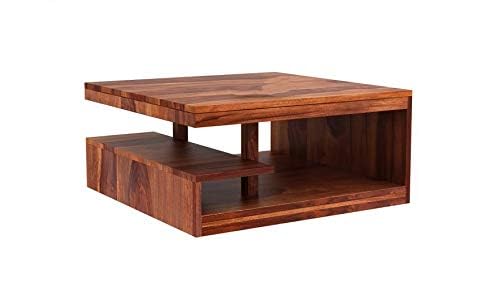 Image of Solid Sheesham Wood Coffee Table for Living Room | Wooden Center Table (Honey Finish 1, Square)