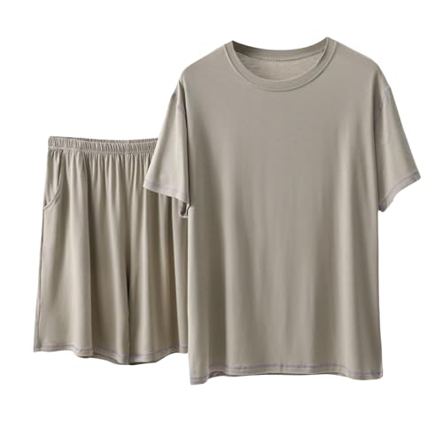 Xiaojmake Mens Sleep Sets 2 Pieces Modal Pajamas Set Ultra Soft Sleepwear Short Sleeve Top & Shorts Bottom Comfy Lounge Set