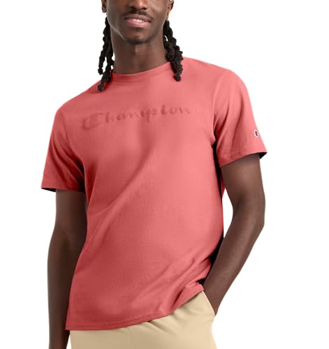 Image of Champion Men's Graphic Short Sleeve T-Shirt, Standard Fit, Tonal Script Logo, Midweight 100% Cotton