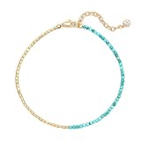 OSIANA Gemstone Anklet for Women, 14K Gold Plated Half Chain Half Beads Design Natural Stone Boho Handmade Summer Jewelry Turquoise