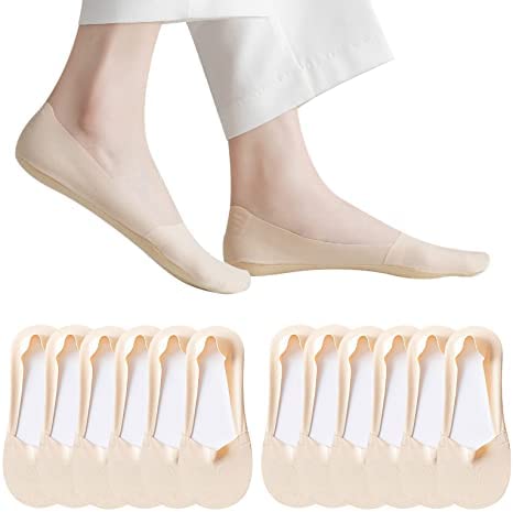 No Show Socks Women Invisible Low Cut Socks ladies Nylon Footies Thin Non Slip Boat Sneaker Flat liner 4 pairs_Beige-image-39