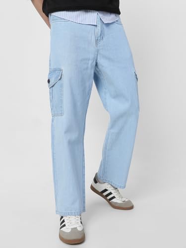 Image of Neostreak Men's Loose Baggy Fit Washed Cargo Jeans with 6 Pockets Non-Stretchable