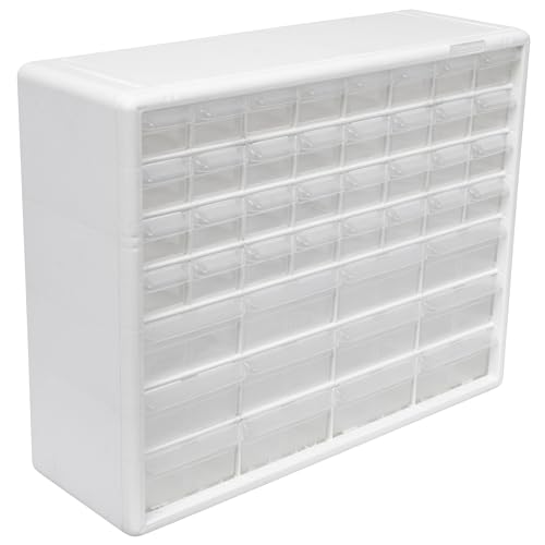 Akro-Mils 44-Drawer Plastic Drawer Storage Cabinet for Garage Organization, Bead Organizer, Building Bricks Storage, Teacher Toolbox, Makeup Organizer, 20' W x 6' D x 16' H, 10144 White