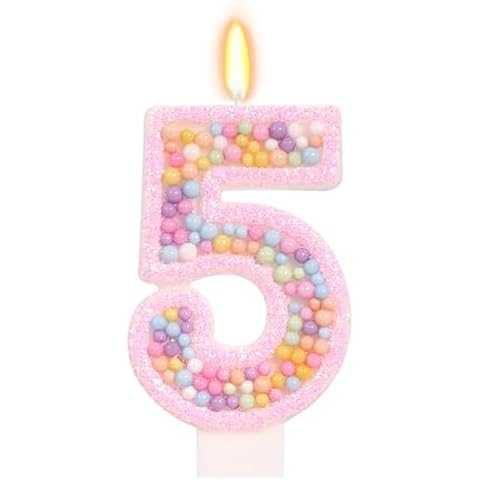 FAMGift Birthday Candles for Girls - Number 5 Candle, Colorful Macaron Candles, 5 Cake Topper Cake Decorations, 5th Birthday Decorations Girl, Theme Birthday Party Supplies (Pink) Cover