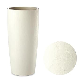Foto di Tecnokit Vaso per Piante da Interno ed Esterno Design Moderno con Effetto Cemento Mandorla e Antracite Fioriera Alta con Sottovaso Erba Musa Matte, colore Mandorla, cm 35x70