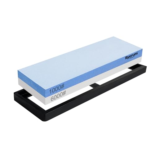 Ryerum Premium Knife Sharpening Stone Whetstone 1000/6000 with 2 Non-Slip Rubber Bases Safety and Anti-Slip Suitable for All Kinds of Knives