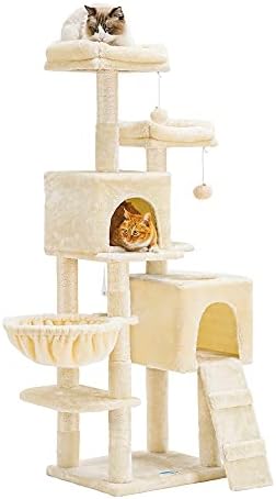 Hey-brother Cat Tree, 147 cm cat tower, Multi-Leve cat condo, Gray EMPJ013M