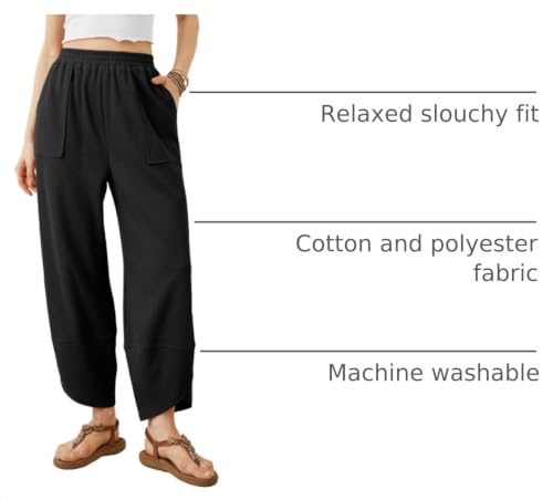 Image of Xiaoxuemeng Womens Baggy Wide Leg Pants Casual Elastic Waisted Palazzo Harem Pants with Pockets